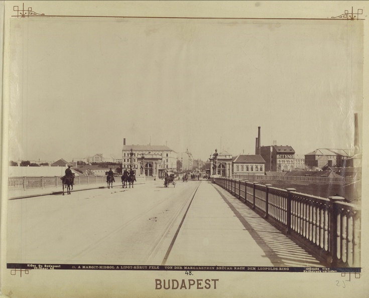 Margit híd a pesti hídfő vámházai és a Szent István (Lipót) körút felé nézve. A felvétel 1894 körül készült. A kép forrását kérjük így adja meg: Fortepan / Budapest Főváros Levéltára. Levéltári jelzet: HU.BFL.XV.19.d.1.07.049