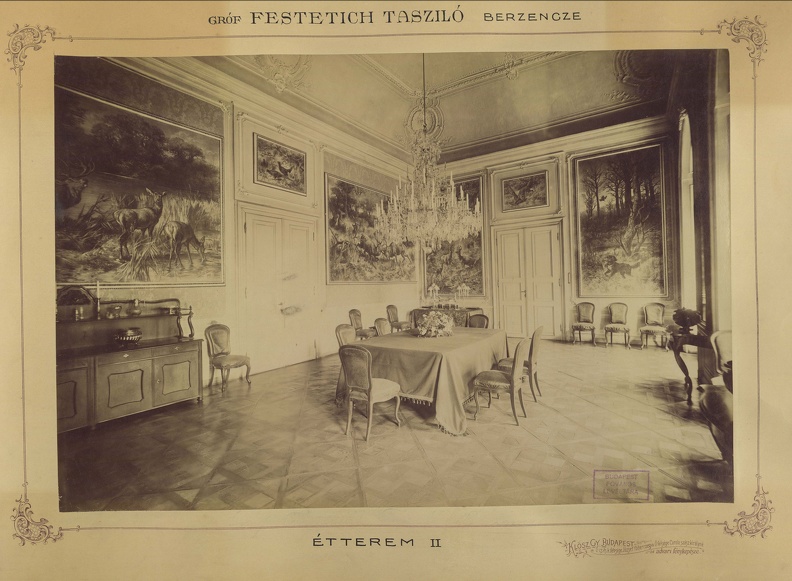 "A berzencei Festetics-kastély étterme. A felvétel 1895-1899 között készült." A kép forrását kérjük így adja meg: Fortepan / Budapest Főváros Levéltára. Levéltári jelzet: HU.BFL.XV.19.d.1.11.150