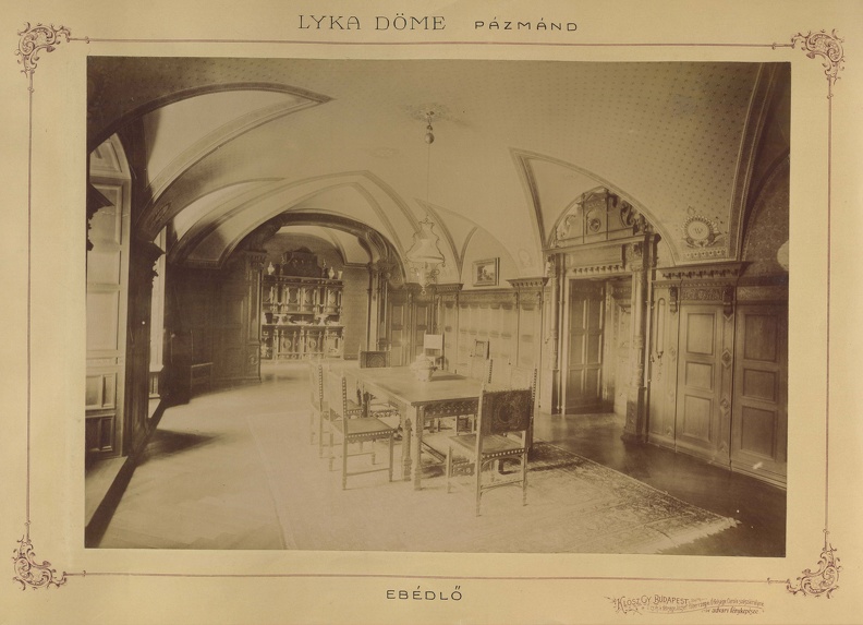 "A pázmándi Lyka-kastély ebédlője. A felvétel 1895-1899 között készült." A kép forrását kérjük így adja meg: Fortepan / Budapest Főváros Levéltára. Levéltári jelzet: HU.BFL.XV.19.d.1.12.031