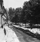 Tisza part a Körösy József Gazdasági Szakképző Iskola magasságában, mögötte a Belvedere palota. 1970. tavaszi árvíz.